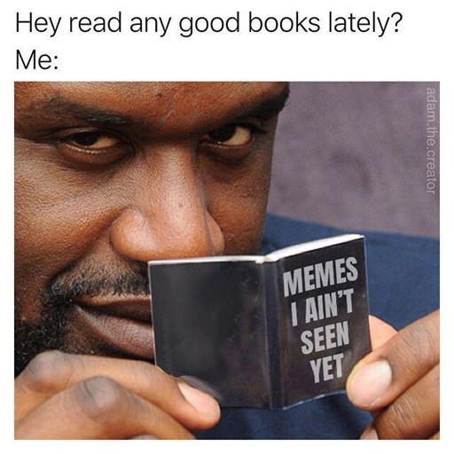 her : read any good books lately. me: Shakeel oneel reads a tiny book called memes I ain't seen yet