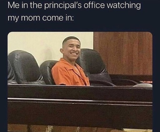 me in the principals office watching my mom come on. depicted is a prisoner smiling in a court room